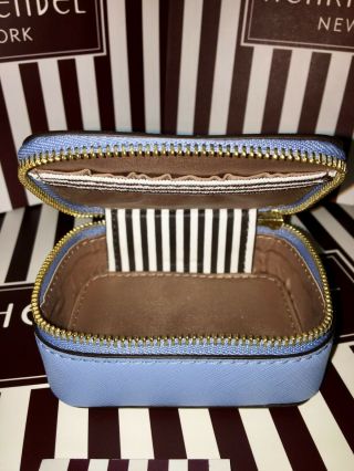 RARE Henri Bendel West 57th Pill Box Case Bag Light Baby Blue Brown White Stripe 7