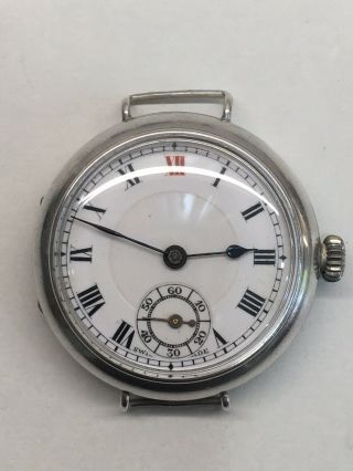 Vintage Officers Trench Watch Ww1 1916 Sterling Silver 34mm 15 Jewels Repair