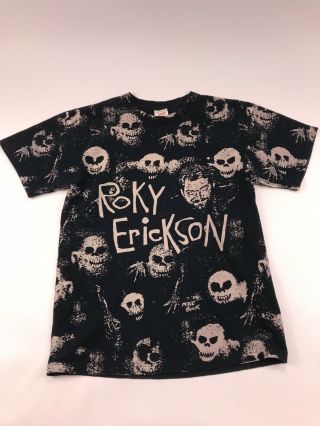 Roky Erickson Black Concert T - Shirt Medium Vtg All Over Print