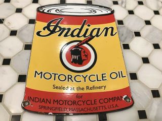Vintage Indian Motorcycle Oil Can Porcelain Sign Gas Station Pump Plate Motor