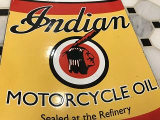 VINTAGE INDIAN MOTORCYCLE OIL CAN PORCELAIN SIGN GAS STATION PUMP PLATE MOTOR 2