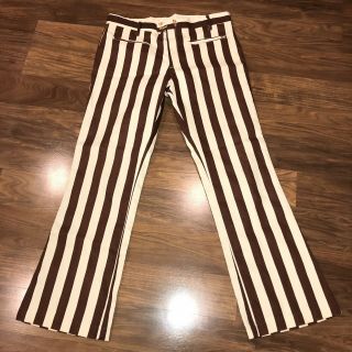 Vtg 60s 70s Womens Brown Stripe Cotton Disco Hippie Flare Leg Pants Bell Bottom