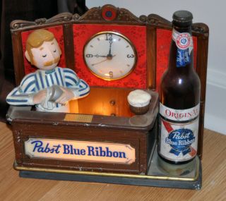 Vintage Pabst Breweries Blue Ribbon Beer Light - Up Display W/clock