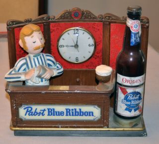 Vintage Pabst Breweries Blue Ribbon Beer Light - up Display w/Clock 2