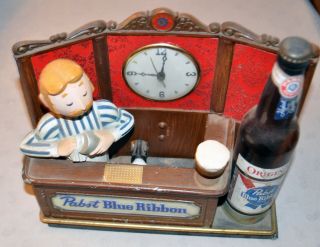 Vintage Pabst Breweries Blue Ribbon Beer Light - up Display w/Clock 3