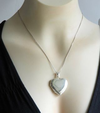 Vintage Heart Locket Solid 925 Sterling Silver Large Pendant Necklace Big 18 "