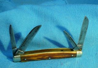 Vintage C.  Bertram Hen & Rooster Stag Bone Pocket Knife "