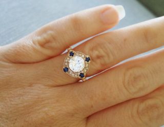 Art Deco Vintage Round White Diamond Engagement Wedding Ring Set Sterling Silver 4