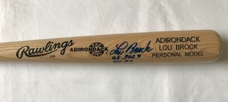 Rare Lou Brock Signed 34 " Full Size Adirondack Bat With 4 Inscriptions - Psa