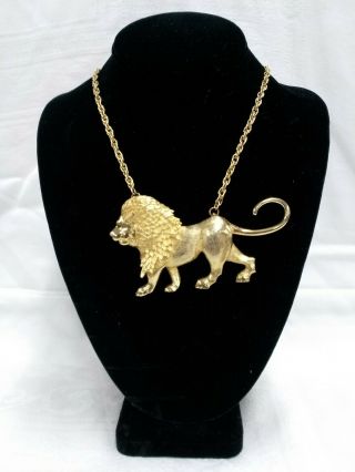 Vintage Park Lane Large Walking Lion Pendant Necklace Gold Tone