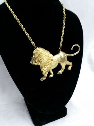 Vintage Park Lane Large Walking Lion Pendant Necklace Gold Tone 2