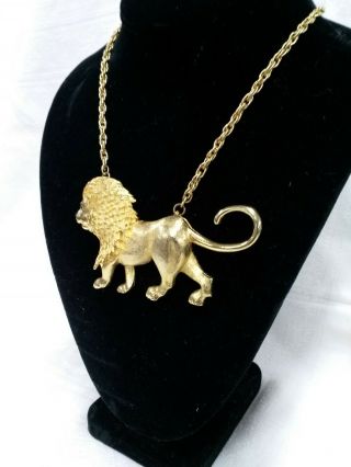 Vintage Park Lane Large Walking Lion Pendant Necklace Gold Tone 3