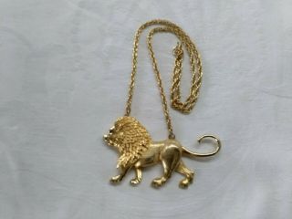 Vintage Park Lane Large Walking Lion Pendant Necklace Gold Tone 4