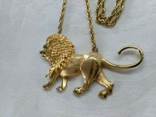 Vintage Park Lane Large Walking Lion Pendant Necklace Gold Tone 6