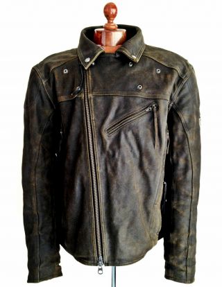 Vtg Leather Harley Davidson Billings Motorcycle Biker Cafe Racer Jacket Coat 3xl