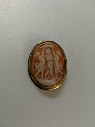 Vintage 14k Yellow Gold Carved Shell Cameo Pendant Brooch Pin