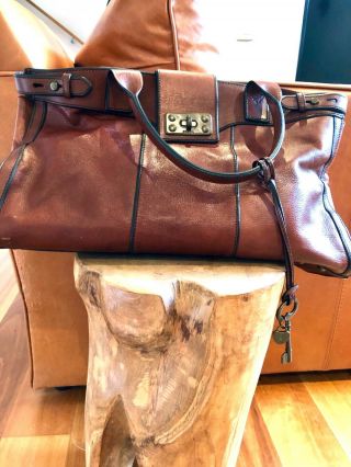 Fossil Vintage Reissue Weekender Whiskey Brown Leather Satchel Overnight Bag