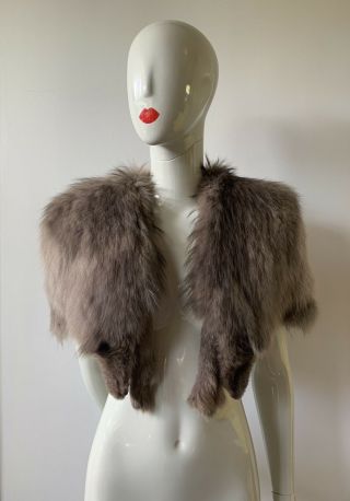 Vintage Silver Fox Fur Cape Capelet Bolero Stole Shrug Jacket Coat Shawl