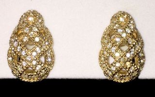 Xcellent Vtg Christian Dior Faux Diamond On Pierced Woven Domed Gold Earrings