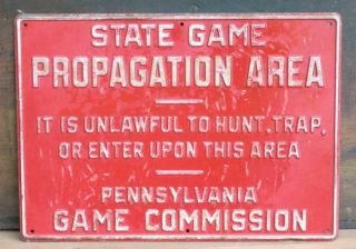 Vtg Pennsylvania Game Commission State Game Propagation Area Embossed Metal Sign
