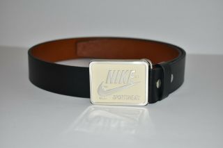 Vtg Nike Golf Leather Belt Retro Metal White Buckle Sz 36 Fits 33/34