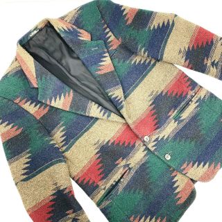 Vtg 70s 80s Aztec Wool Blazer Jacket Sz L Mens Navajo Indian Blanket Coat Usa