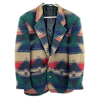VTG 70s 80s Aztec Wool Blazer Jacket Sz L Mens Navajo Indian Blanket Coat USA 2