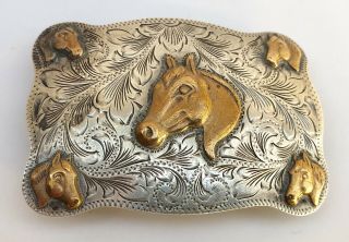 Vintage Fleming Sterling Silver Horse Western Cowboy Belt Buckle 72.  8g
