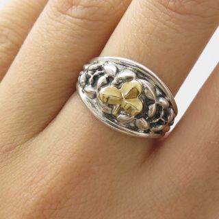 Bill Blass 925 Sterling Silver & 18k Gold Wide Floral Ring Size 6.  5