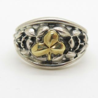 Bill Blass 925 Sterling Silver & 18k Gold Wide Floral Ring Size 6.  5 2