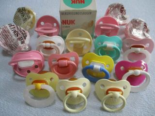 17 Vintage Baby Dummy Pacifiers With Round Teats & Nuke Shaped Teats