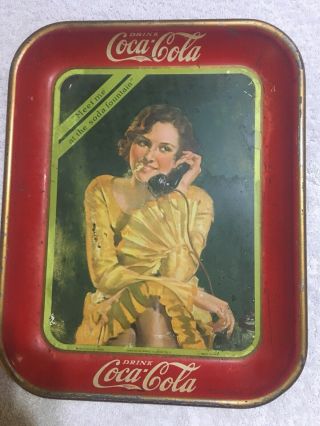 1930 Drink Coca Cola Tin Tray Meet Me At The Soda Fountain Vintage Old