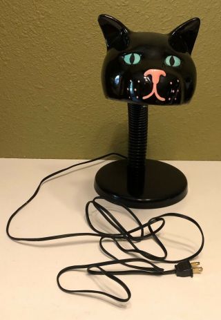 Vintage Unique Rare Goose Neck Desk Lamp W/ Black Ceramic Cat 