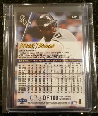 FRANK THOMAS 1998 Fleer Ultra Platinum Medallion 73/100 RARE 2