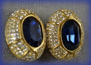 Vintage Ciner Signed Huge Dazzling Crystal Blue Sapphirite Clip Earrings