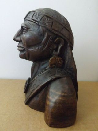 Vintage Indian Carved BUST Art Wood Sculpture Carving Chief Head 4