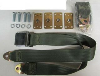 Jeep Vintage Lap Seat Belts (2),  Retrofit Kit: Military Olive Drab Green,  74 "