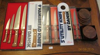 Vintage Dansk Kobenstyle Wooden Handle Knife Set Of 9 Knives - Stock Ab2