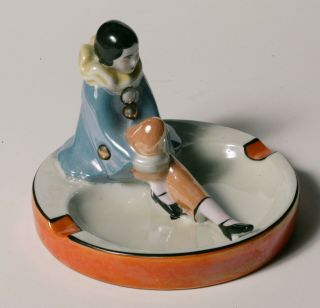 Vintage Art Deco Japanese Porcelain Ashtray - Figural Lady Pierrot Clown