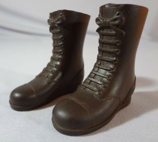 1964 Vintage Gi Joe Tall Brown Rubber Boots Soft 1st Issue Soldier Marine Flat