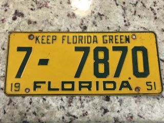 Vintage 1951 Orange County Florida License Plate 7 - 7870 Keep Florida Green