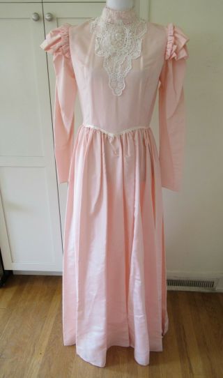 Vintage Gunne Sax Jessica San Francisco Pink Satin Lace Maxi Boho Dress 11