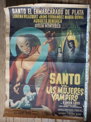 Rare Orig Santo Vs Las Mujeres Vampiro 1962 Mexican Movie Poster Vampire Women