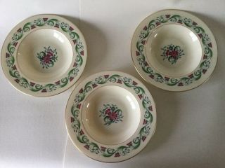 3 Lenox Usa Monterey Floral Rimmed Soup Bowls Vintage Porcelain