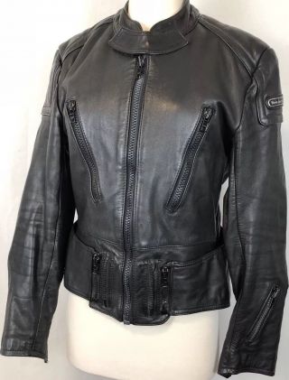 Vintage Black Leather Motorcycle Jacket Hein Gericke Echt Leder Size 38