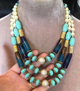 Vintage Jewellery Spectacular Italian 1950’s Ellelle Triple Strand Necklace