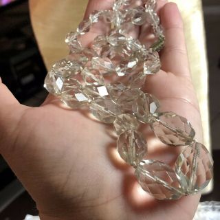 VTG Crystal Strand Necklace Old Art Deco Hand Carved Graduated Flapper 4