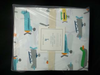 Pottery Barn Kids Organic Asher Airplane Sheet Set Full Multi Vintage 1515