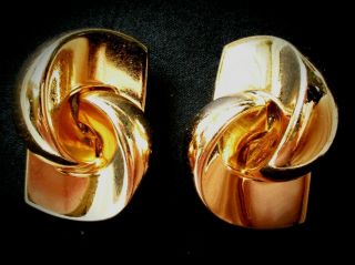 Vintage Christian Dior Earrings Geometric Goldtone Clip On Designer Art Deco