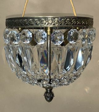 Vintage Crystal Basket Chandelier Brass 8 " Flush Mount Ceiling Light Fixture
